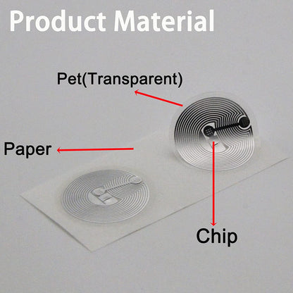 1000 PCS NFC Sticker 25mm Round (13.56 MHz - NTAG 213) Transparent.