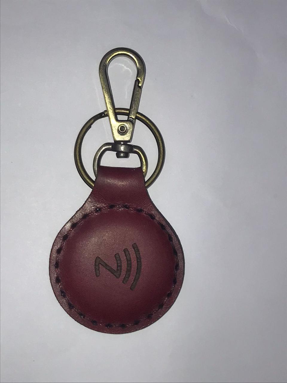 NFC Egypt Keychain - Share Everything Handmade Natural Leather (Darken red) Chip Model 215